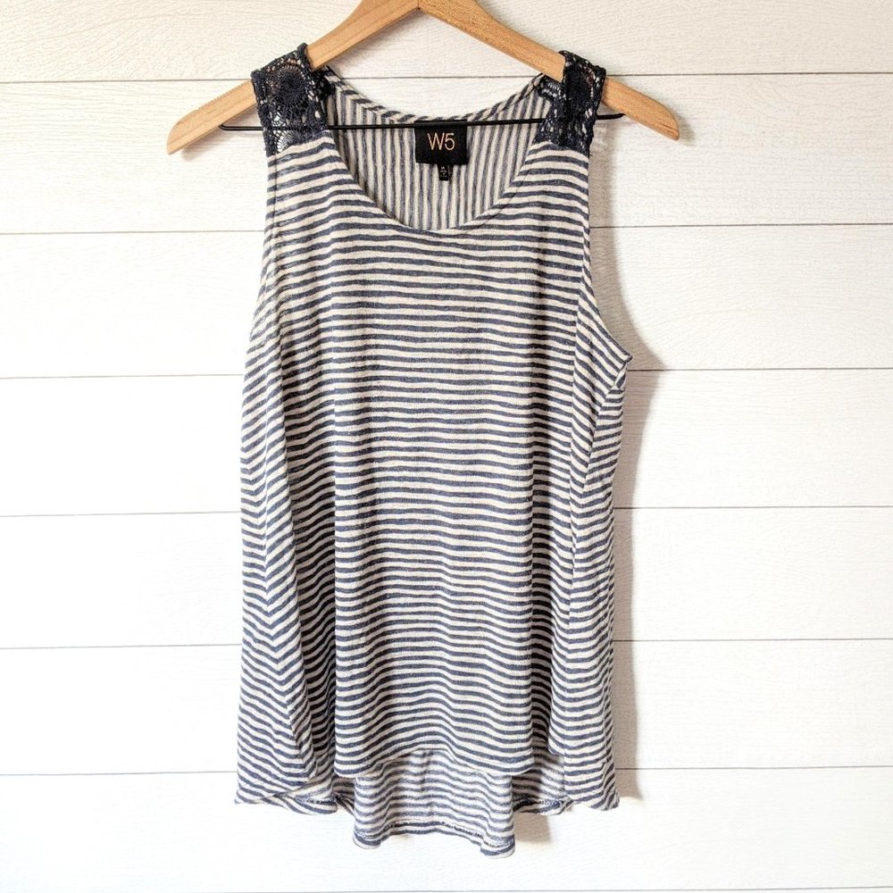W5 Striped Crochet Shoulder Tank Top M